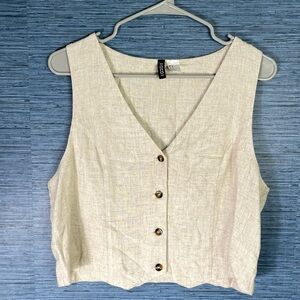 Linen Blend Suit Waistcoat - V-neck - Sleeveless - Light beige Medium